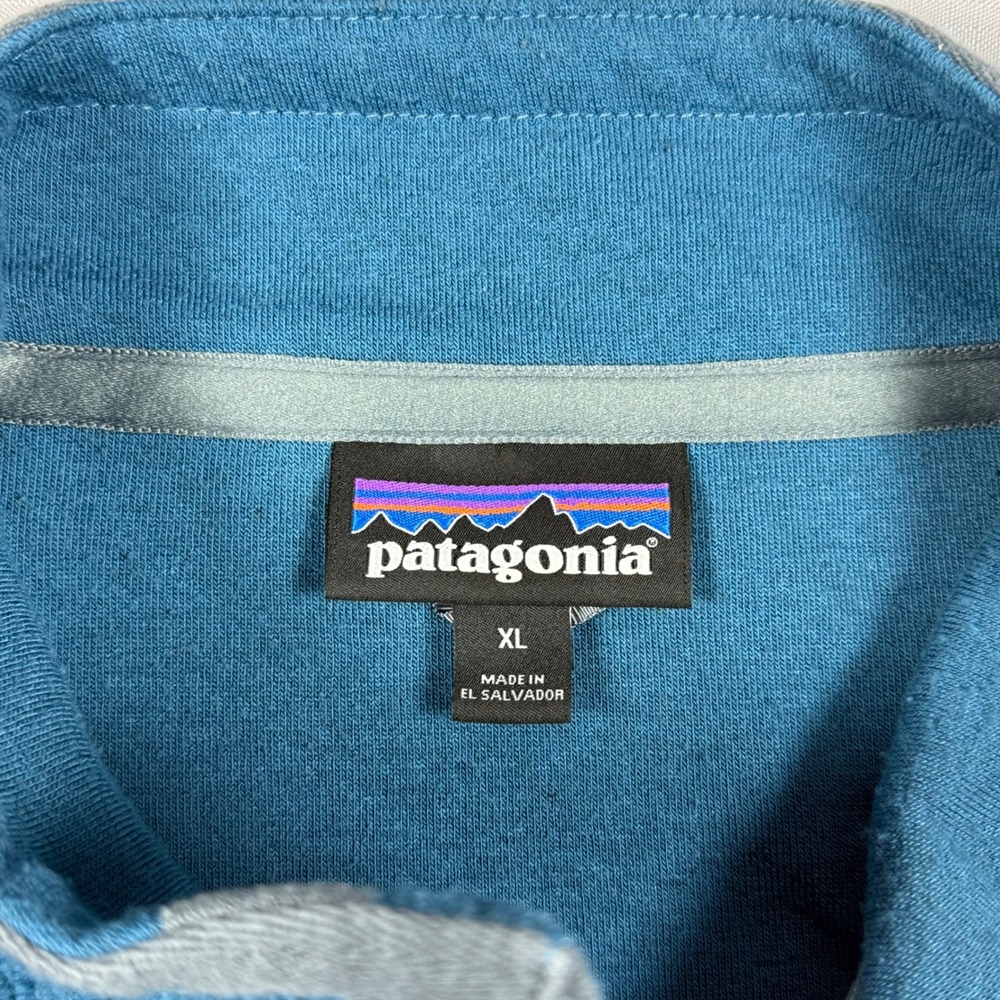 Patagonia Mens XL Blue Fleece Pullover Sweatshirt Mock Neck Button Pockets Logo - Picture 6 of 9